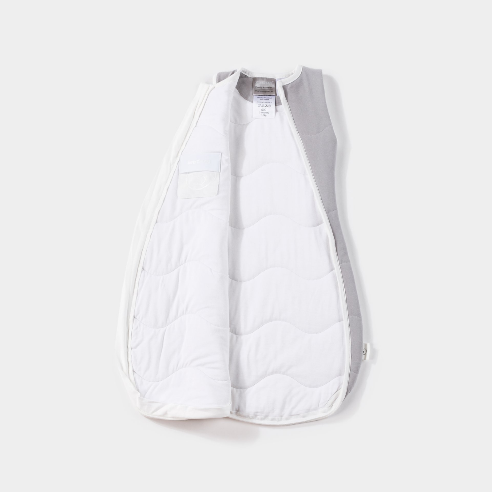 SmartSnugg SmartSleeper with double zip in stone grey, cotton and bamboo baby and toddler swaddle bag / sleeping bag